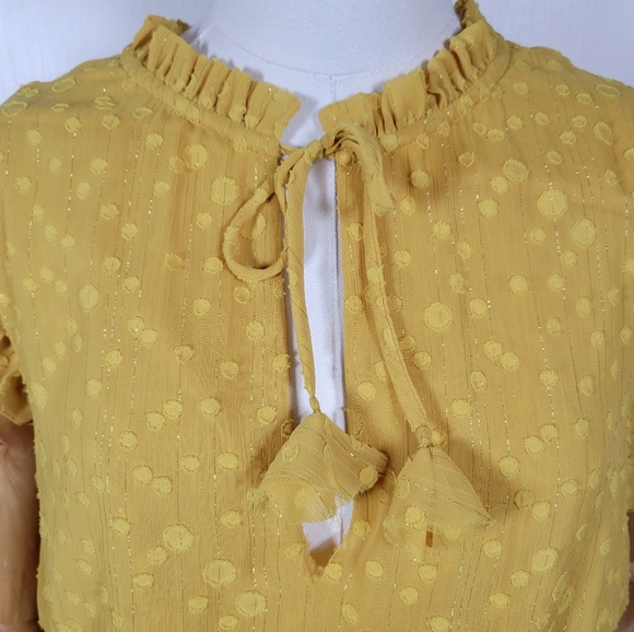 MISA Yellow Polka Dot Ruffle Tiered V-Neck Mini Dress Size Small - Picture 5 of 13